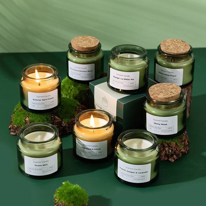 FJÄRRA - Wood-Stoppered Green Glass Soy Candle - RemoKit